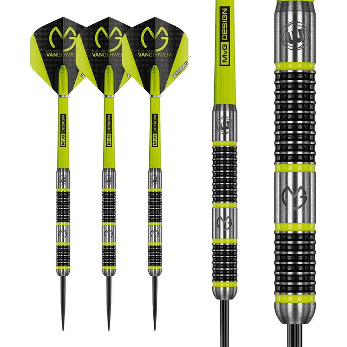 Дротики WINMAU Michael Van Gerwen MvG Aspire із вольфраму зі сталевим вістрям, призмовими крилами та нейлоновими держателями