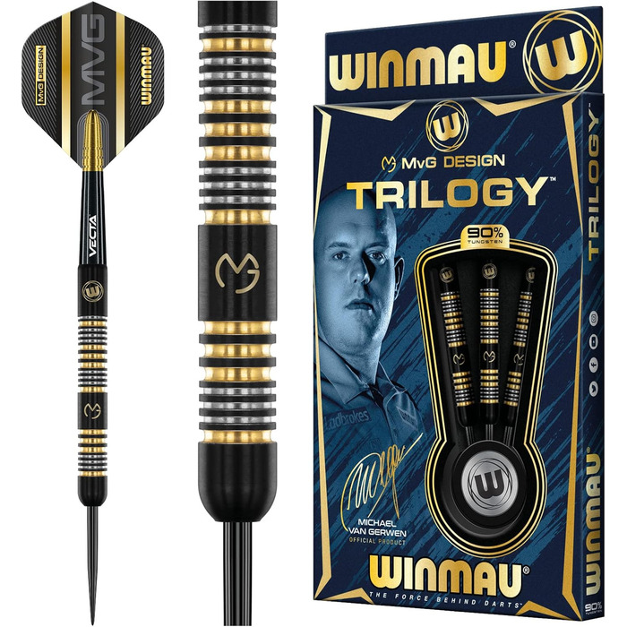 Дротики WINMAU Michael Van Gerwyn MvG Trilogy 21,5 г, професійні, сталевий наконечник, вольфрам, з оперенням та стрижнями