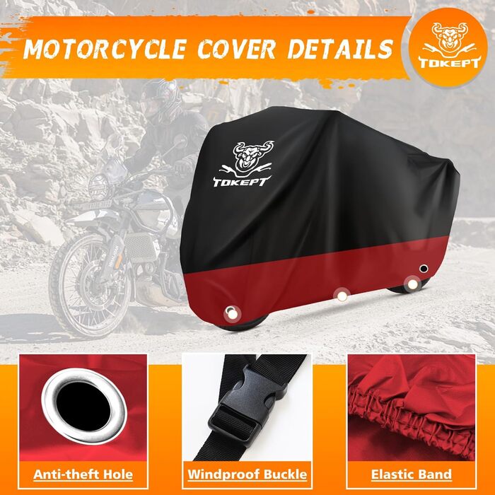 Чорна мотоциклетна накидка з червоною вставкою, 210D Oxford, захист від сонця та води, 96 дюймів (XL) - Harley Davidson, Honda, Suzuki, Kawasaki, Yamaha