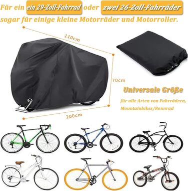 Водонепроникний чохол для велосипеда на 2 велосипеда, 200x70x110cm, 210D Oxford, захист від сонця та дощу
