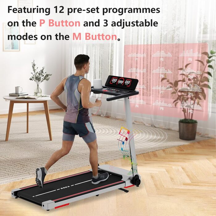 Біговий тренажер для дому з нахилом 10%, Walking Pad, складаний, 3.5HP, з Bluetooth, 12 програм, LED-дисплей, срібний