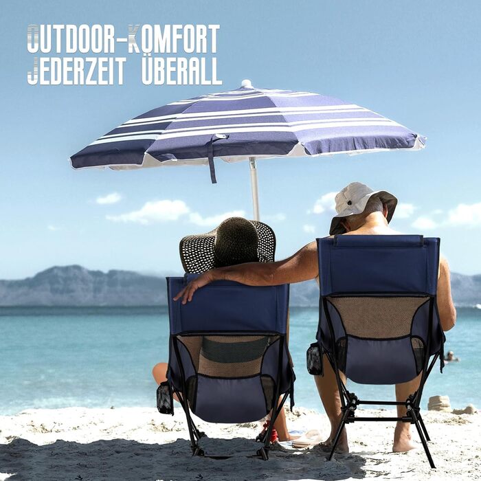 Складний туристичний стілець Hochlehner з підголівником, 150 кг, ультралегкий, портативний, для кемпінгу, риболовлі, пляжу, відпочинку на природі та піших прогулянок (Indigoblau)