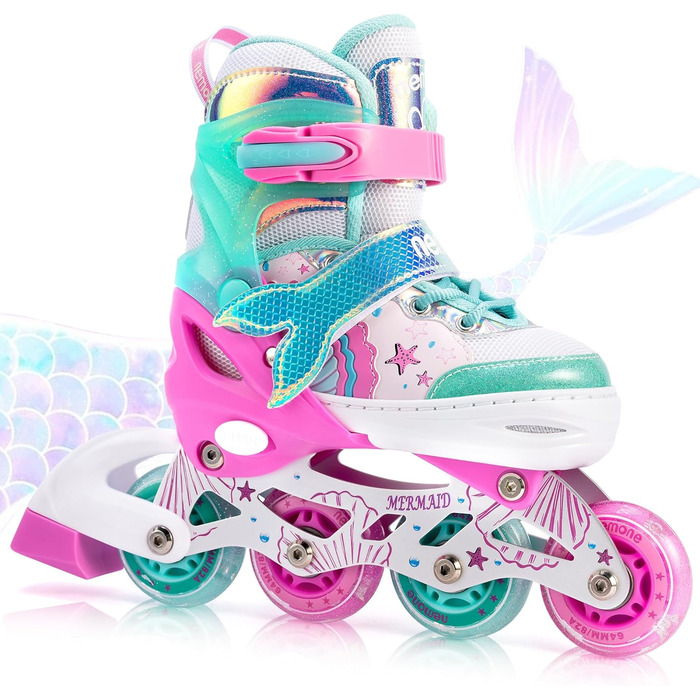 Інлайнери NEMONE для дівчаток, 4 розміри, регульовані, блакитний/фіолетовий, для дітей, 37-39 EU