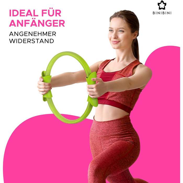 Набір для пілатесу BINIBINI®: кільце, м'яч та фітнес-гумки - 5-ти елементний комплект для дому - включає м'яч для йоги та 3 гумки Terra Band