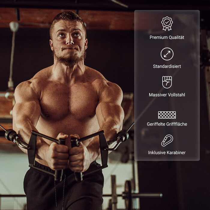 Преміальні рукоятки для кросовера MSPORTS, чорні, різні типи, сталеві, з карабіном 8 мм, для тренувань на силових станціях і тягових блоках, лат-пулдаун штанга 120 см з карабіном