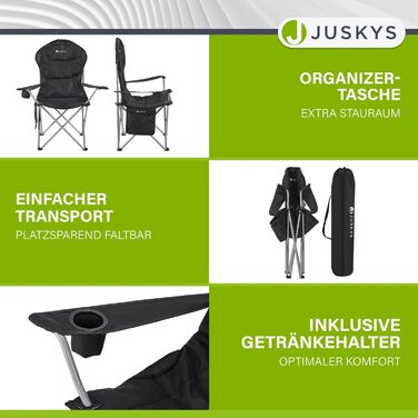 Крісло для кемпінгу Juskys Lido складне з підсклянником та кишенею - зручне та комфортне, 4 кольори (чорний)