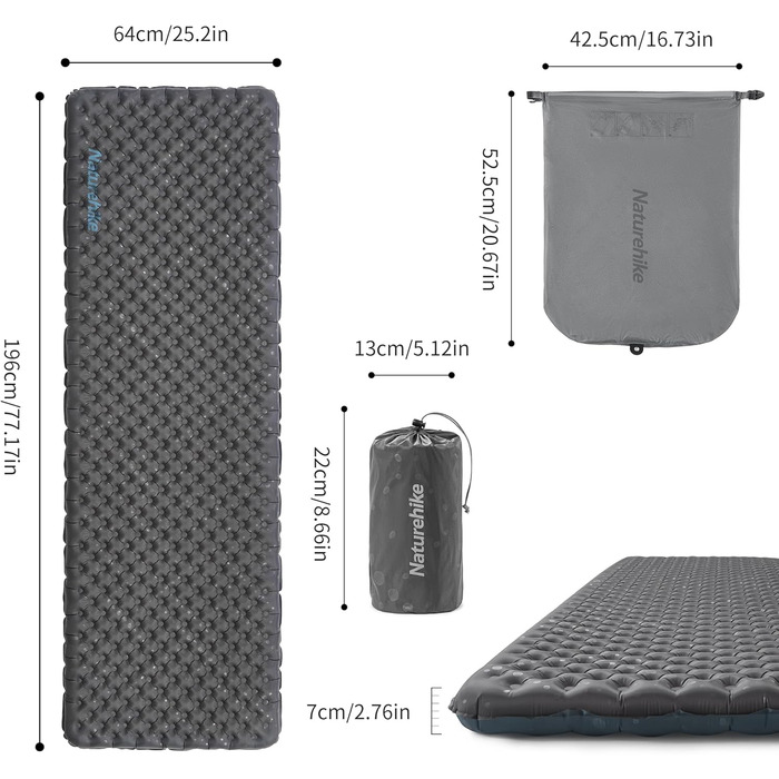 Каремат Naturehike 3.5R для кемпінгу самонадувний, XL, чорний - для 4 сезонів (-6°C), високий R-значення, ізоляція