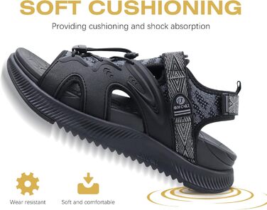 ONCAI Легкі сандалі для жінок, спортивні трекінгові сандалі з підтримкою стопи, ортопедичні для активного відпочинку, підходять при п'ятковому фасціїт, регульовані ремінці, розміри 36-43, чорний