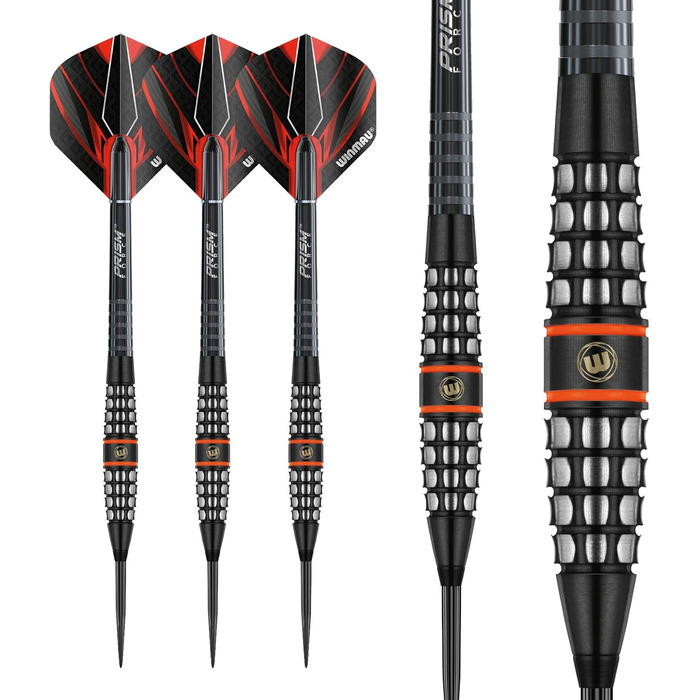 Дротики WINMAU Sicario 25 г, професійні, вольфрамові, з металевим вістрям, набір з оперенням і хвостовиками