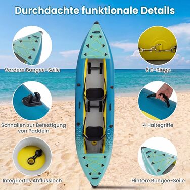 Надувний каяк COSTWAY для 2 осіб з алюмінієвими веслами, EVA-сидінням, насосом та ремкомплектом, сумка, 230 кг, блакитний