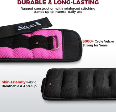 Ваги для зап'ясть та щиколоток BAGAIL (1.36 кг/пара, рожеві) для фітнесу, бігу, ходьби та реабілітації