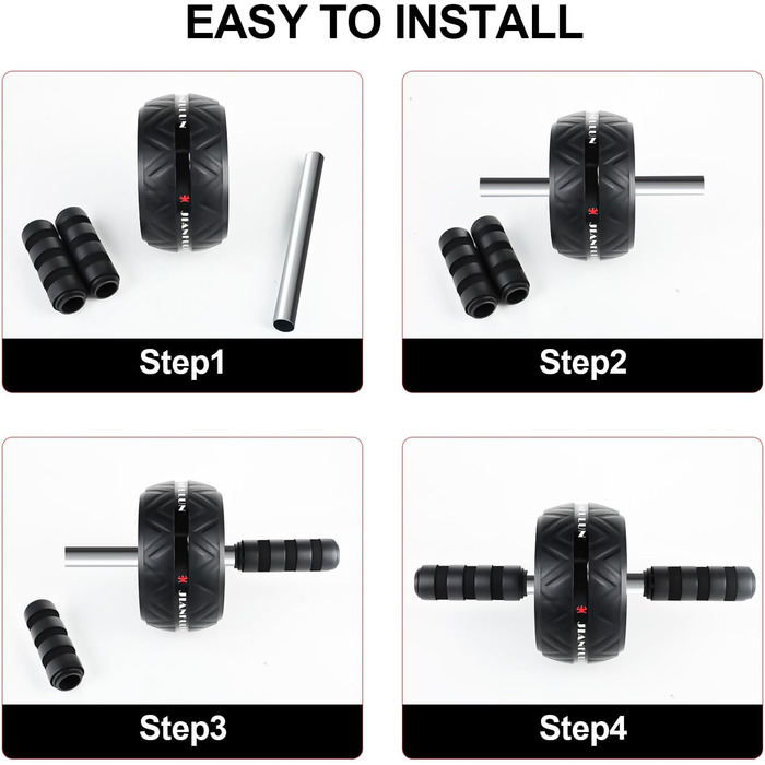 Ролер для пресу AB Roller - тренажер для пресу з килимком для колін. Антиковзне обладнання для тренування пресу вдома. Підходить для початківців та професіоналів, чорний