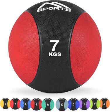 MSPORTS Медичний м'яч 7 кг червоний – професійна студійна якість, з постером вправ, гімнастичний м'яч для фітнесу