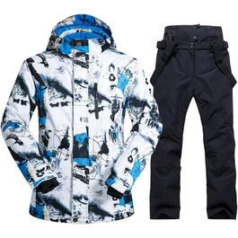 Чоловічий комплект гірськолижний: куртка та штани HOTIAN. Водонепроникний, вітронепроникний комплект для сноубордингу та катання на лижах. XL, синьо-чорний