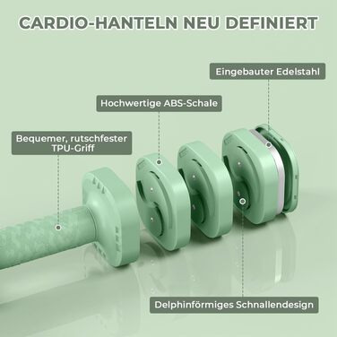 Набір розбірних гантелей Dripex (2 x 2,5 кг), квадратні обтяжувачі для фітнесу та тренувань вдома, колір трав'яний зелений