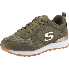 Кросівки жіночі Skechers OG 85 Goldn Gurl оливкові замша/нейлон/сітка з золотистою окантовкою, 38 EU