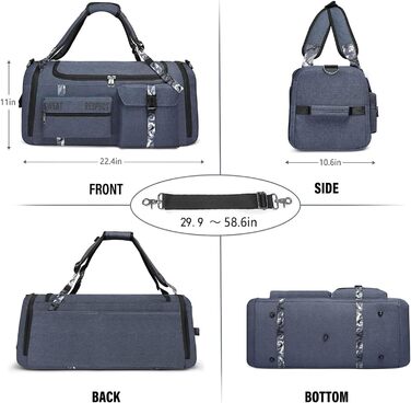 Спортивна сумка-мешок для чоловіків 3-в-1 з відділенням для взуття та вологих речей, синя (22.4 x 10.6 x 11 дюймів)