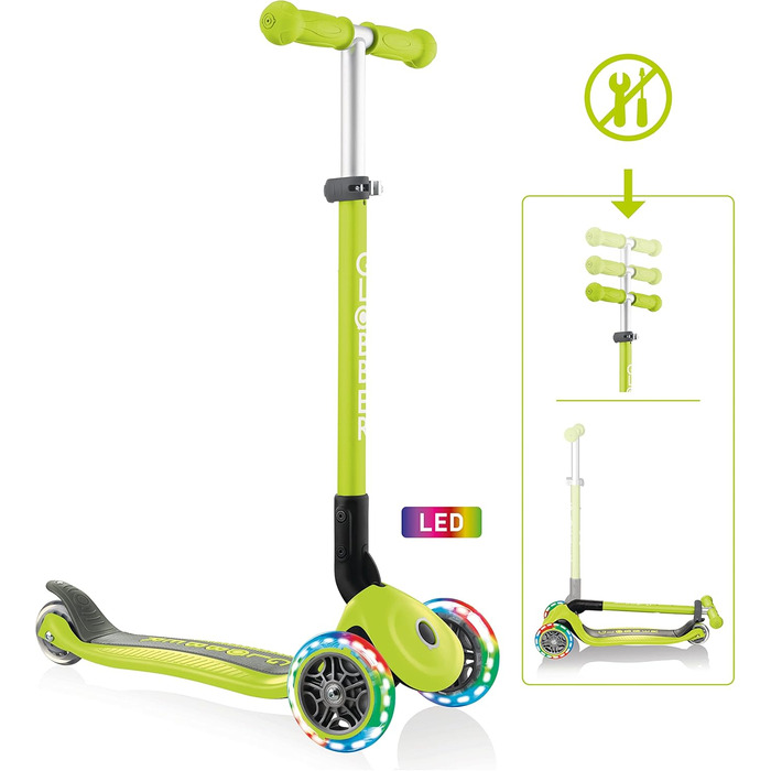 Дитячий самокат GLOBBER Primo Foldable Lights, 3-колісний, регульована висота, LED колеса, колеса 120/80 мм, підшипники ABEC 5