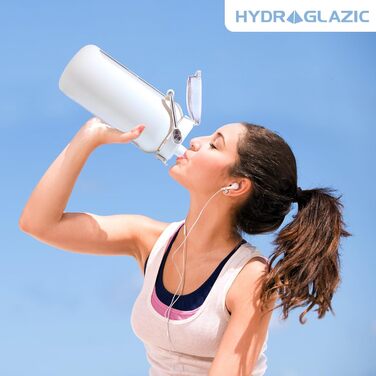 Гідрофляга HYDRAGLAZIC 1900 мл з трубочкою і сталевою ручкою, мотиваційна пляшка для води з силіконовим чохлом і часовими мітками, для контролю щоденного споживання води, біла