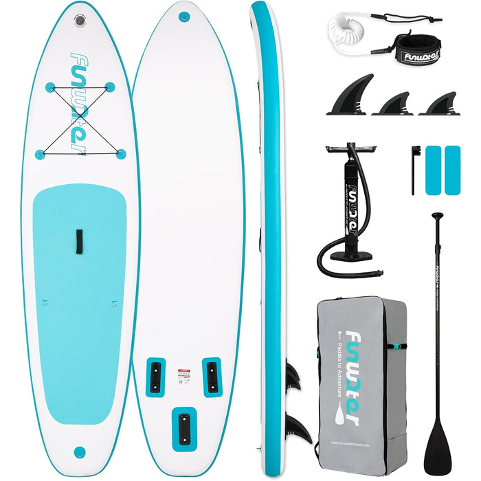 Надувний SUP Борд FunWater 320CM – Комплект для Сапбордингу: Весло, Рюкзак, 3 Ласти, Насос, Леєра. Підходить для початківців та досвідчених. 10' 6 – Оранжевий/Білий