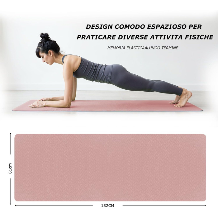 Йогамат (Yogamatte) 183x61x0.6 см, двостороння, антиковзка, водонепроникна, з сумкою та ременем. Для пілатесу, спорту, фітнесу, медитації (Блакитна троянда)