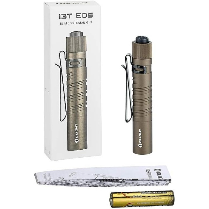 Ліхтарик Olight I3T EOS 180 люмен, міні, водонепроникний IPX8, 16 годин, пісочний колір - для кемпінгу, туризму