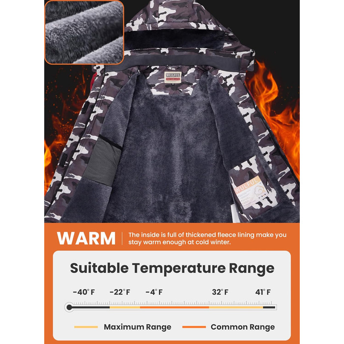 Жіноча водонепроникна куртка WULFUL для сноубордингу та лижного спорту, зимова куртка з капюшоном, камуфляжний колір чорний (XXL)