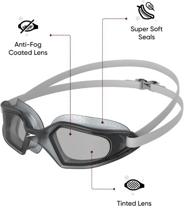 Окуляри для плавання Speedo Hydropulse - унісекс, комфортна посадка, регульована конструкція (білий/слон/світло-димний колір)