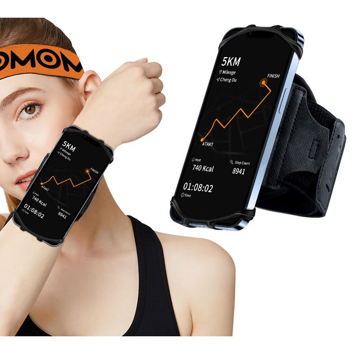 Кріплення на руку Handyhalter для телефону: універсальний, обертається, знімається, для бігу (сумісний з iPhone 17/16/15/14/13/12/Pro/Pro Max/XS/XR/X/8/7/6/Plus та інші 4.5-7 дюймові телефони)