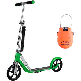Самокат HUDORA BigWheel 205 для дітей і дорослих, складаний, регульована висота, до 100 кг, з тросовим замком і ременем для перенесення, для міста, від 6 років