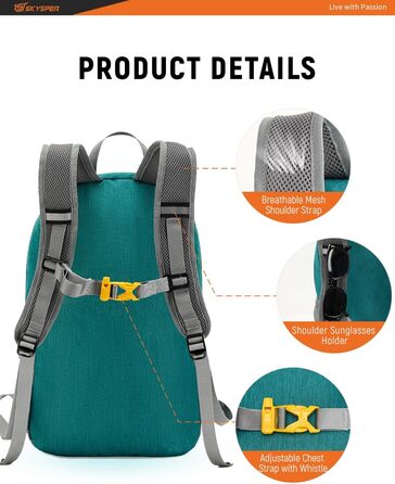 SKYSPER 20L складаний рюкзак для туризму, ультралегкий туристичний та дорожній рюкзак для походів і кемпінгу, бірюзовий