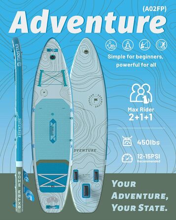 SUP-дошка iTAOSTAR Adventure 365x88/99 см з сидінням, надувний сапборд для підлітків/дорослих, 5 фінів, преміум комплект