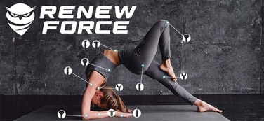 Перкусійний масажер Renew Force, чорний, 120 Вт, 10 насадок, акумуляторний/мережевий