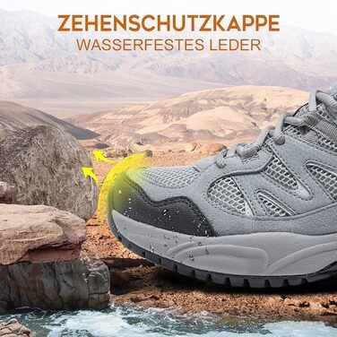 Черевики для туризму чоловічі Outdoor, підошва не слизька, дихаючі, трекінгові, легкі, комфортні, чоловічі черевики для хайкінгу (42 EU, світло-сірий, чорний)