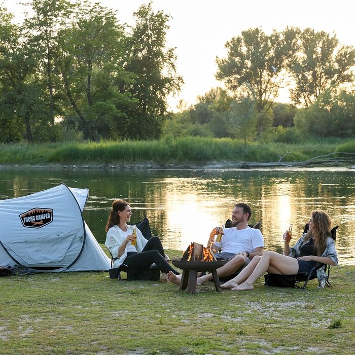 Крісло для кемпінгу Fuchs Camper Strandstuhl – розкладне, з високою спинкою та сіткою, з підстаканником та кишенею, чорне, вантажопідйомність 150 кг