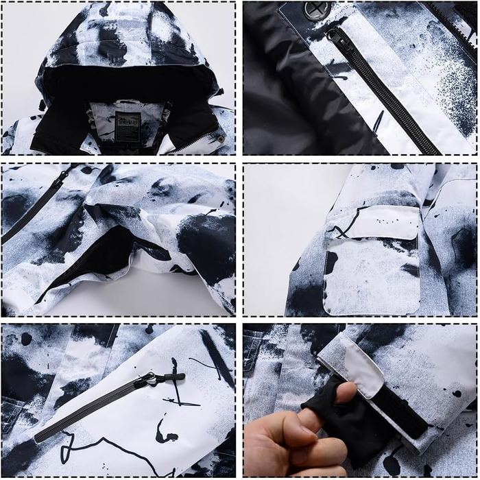 RIUIYEE Комплект чоловічого гірськолижного костюма з підігрівом, куртка та штани, зимовий, для сноуборду та гірськолижного спорту, чорний, XXL