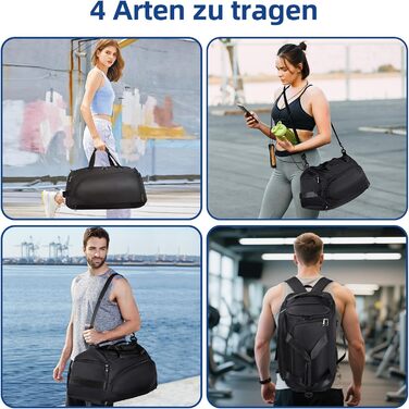Спортивна сумка-рюкзак для чоловіків та жінок - містка дорожня/тренувальна сумка з відділенням для взуття та мокрих речей, 50 x 28 x 25 см, чорна