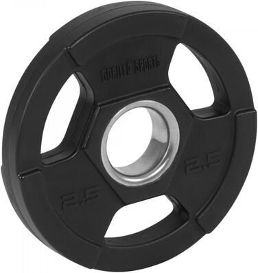 Олімпійські диски для штанги GORILLA SPORTS, 2,5 кг, тригрип, пластикові, 50 мм, чорні – вагові диски для тренувань