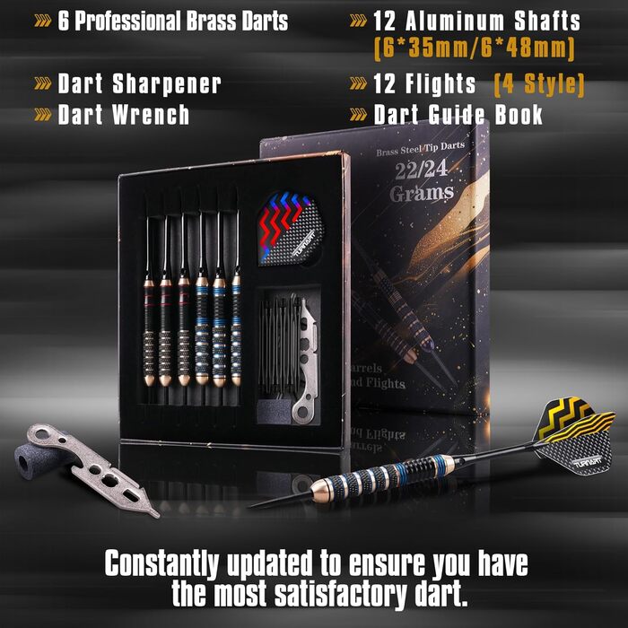 Дарти Turnart Metallspitze - Професійний набір дротиків 6 шт (22/24 г, блакитні) з латунними корпусами та сталевими наконечниками