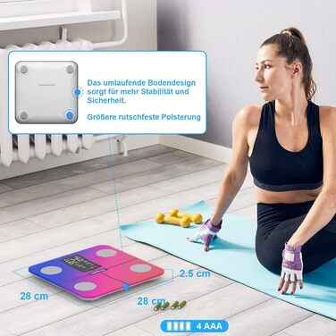 Вага Healthkeep для вимірювання жиру та м'язів - персональна вага з дисплеєм, що вимірює 15 показників (сердечний ритм, ІМТ), цифрова вага-переможець з додатком для iOS та Android (280 Rainbow)