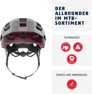 Велосипедний шолом ABUS MoDrop для MTB, надійний, з вентиляцією, універсальний, розмір L (57-61 см), темно-червоний (wildberry red)