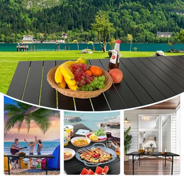 Стіл для кемпінгу Poeopore, розкладний, алюміній, великий, на 4-6 осіб, чорний, 140 x 70 x 70 см