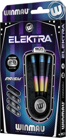 Дротики для дартсу WINMAU Elektra 18 г вольфрамові Softip, професійний набір з оперенням та стрижнями