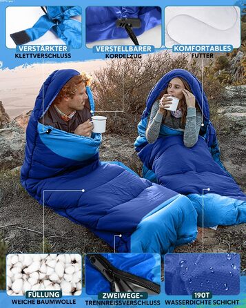 Спальний мішок 3-4 сезони, водонепроникний, ультралегкий, 220*75см (зелений/блакитний)