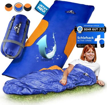 Сплячий мішок ACTIVE SPARK зимовий -20°C, водовідштовхувальний, дихаючий, з кишенею для грілки, для кемпінгу, блакитний/помаранчевий