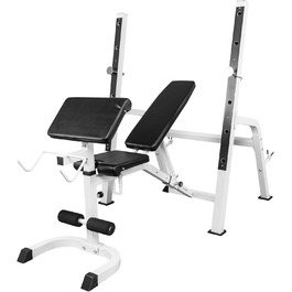 GORILLA SPORTS® універсальна лавка для жиму і тренувань, регульована висота і кут, зі стійкою для штанги, curl-підставкою, до 280 кг, чорна/біла