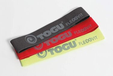 Еспандер TOGU FLEXVIT Mini, фітнес-стрічка петля, 3 рівня опору (жовтий, червоний, антрацитовий), тренувальні гумки для фітнесу та реабілітації