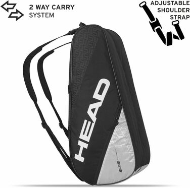 Тенісна сумка HEAD Elite 9R Supercombi Unisex чорно-біла - професійна для ракет та аксесуарів