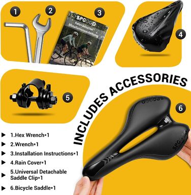 Зручний велосипедний сідло для чоловіків та жінок: широке, м'яке, гелеве, ергономічне. Підходить для MTB, Trekking, шосе, велотренажера, E-Bike. 27x16 см