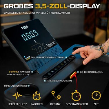 Електричний біговий тренажер TREX SPORT TX-700TM RUNVO | Складаний біговий тренажер з LCD-дисплеєм, потужність 2 PS, 15 програм